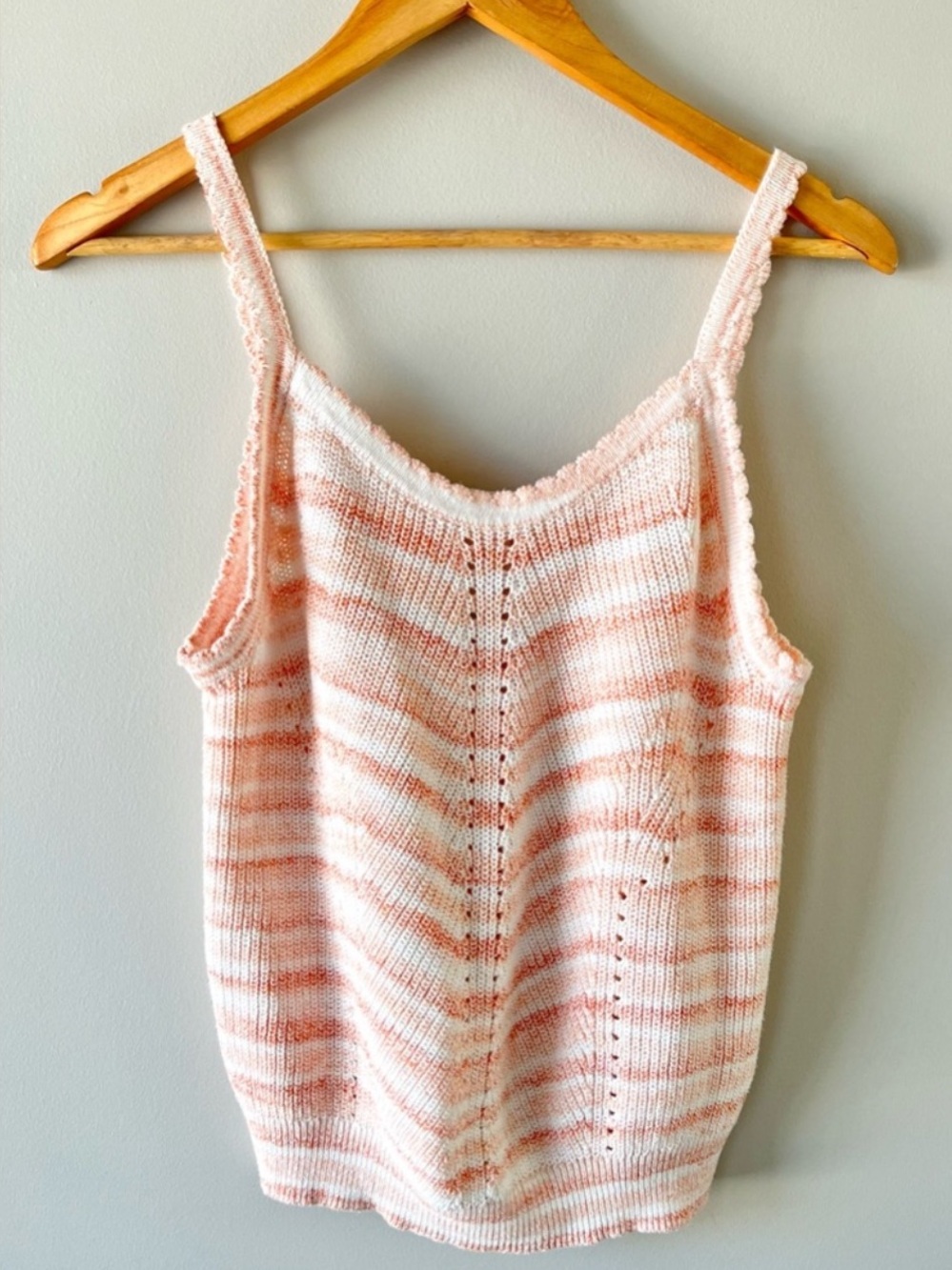 JOIE Knit Striped Cotton Spaghetti Strap Tank Top Orange Pink White Stripe Large